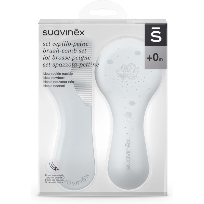 Suavinex Escova e Pente Azul +0M – Conjunto de Cuidado do Cabelo do Bebé