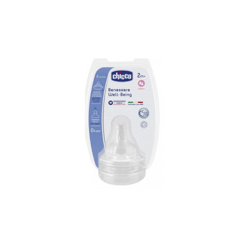 Chicco Tetina Well-Being Silicone Fluxo Médio 2m+ (x2 unidades)