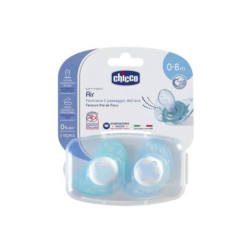 Chicco Chupeta Physio Air Silicone Azul 0-6M (X 2Unidades)