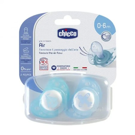Chicco Chupeta Physio Air Silicone Azul 0-6M (X 2Unidades)