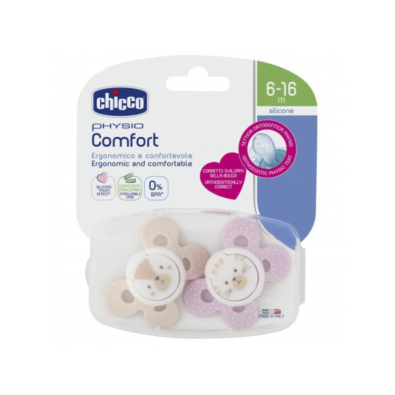 Chicco Chupetas Physio Comfort Menina 6-16M (X2 Unidades)