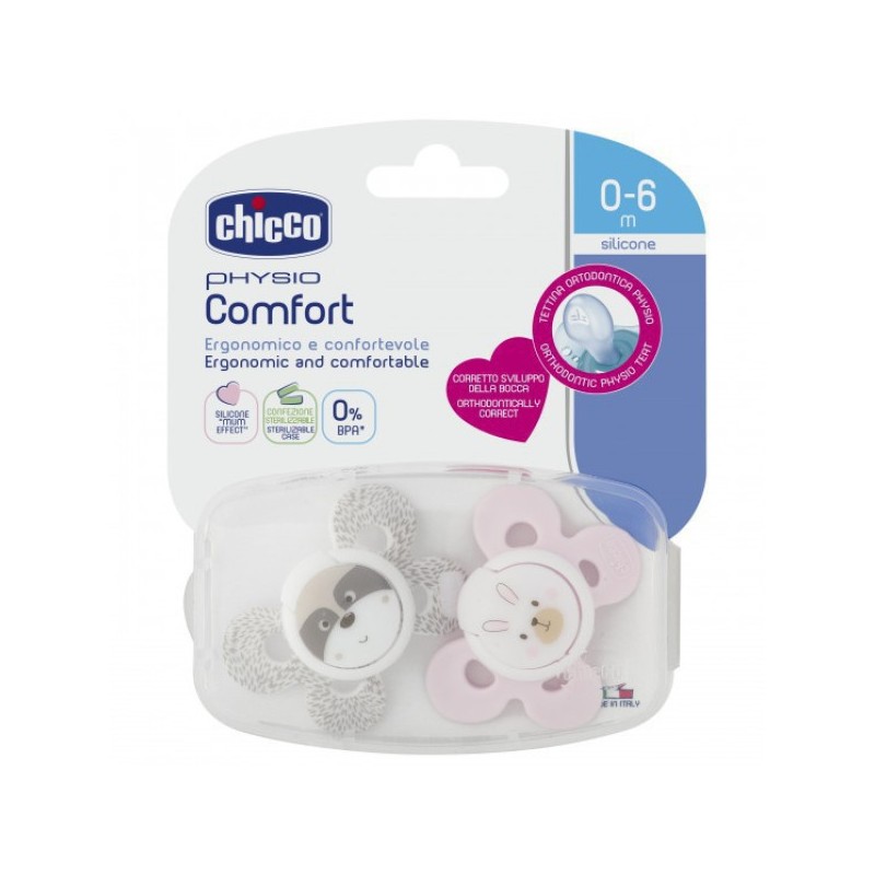 Chicco Chupetas Physio Comfort Menina 0-6M (X2 Unidades)