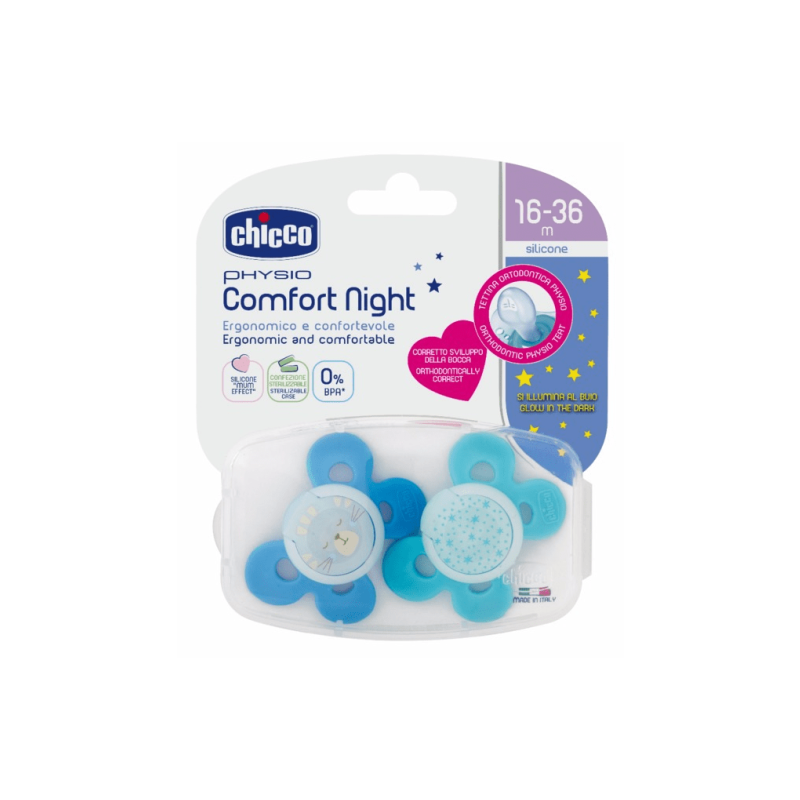 Chicco Chupeta Silicone Physio Comfort Night Menino 16-36M