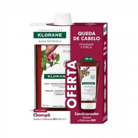 Klorane Capilar Champô Quinina e Edelvaisse Bio 400ml + Oferta Condicionador 50ml