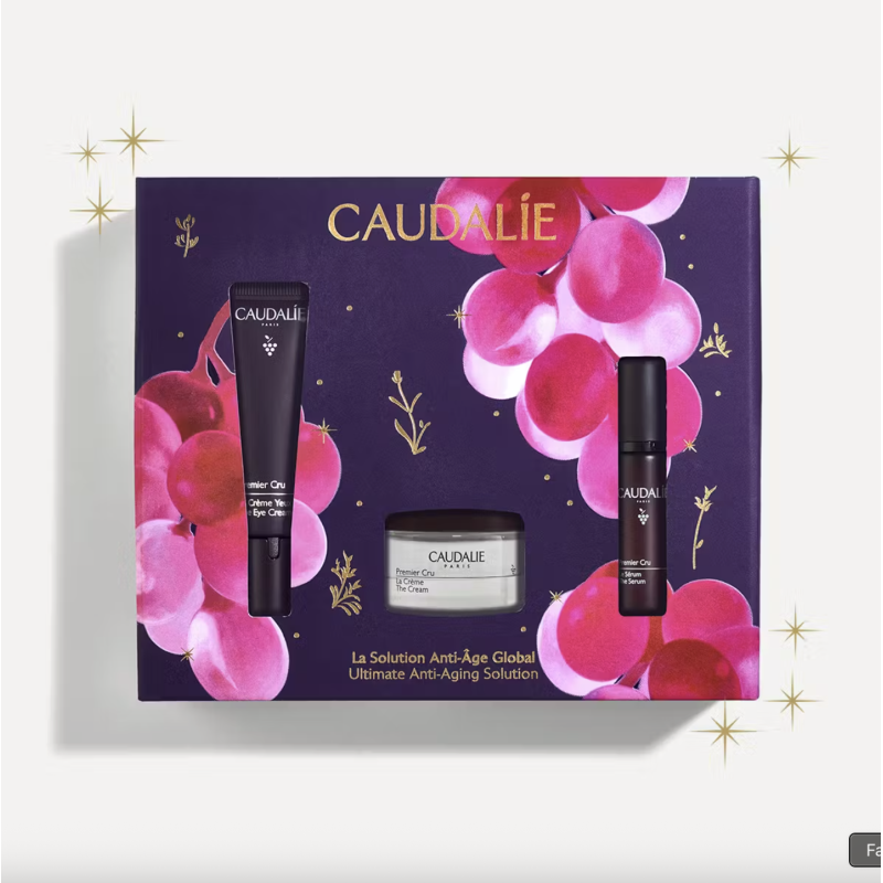 Caudalie Coffret Natal 2025 Antienvelhecimento Global – Premier Cru Creme Olhos + Sérum + Creme Dia