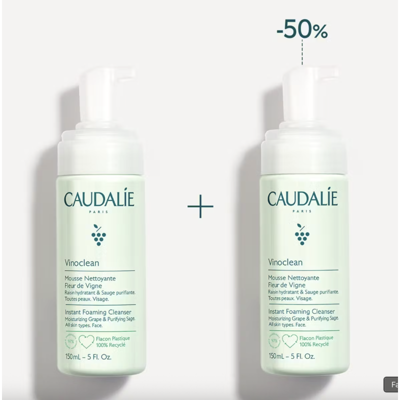 Caudalie Vinoclean Espuma de Limpeza Duo 2 x 150ml – Limpeza Suave e Natural em Formato Económico