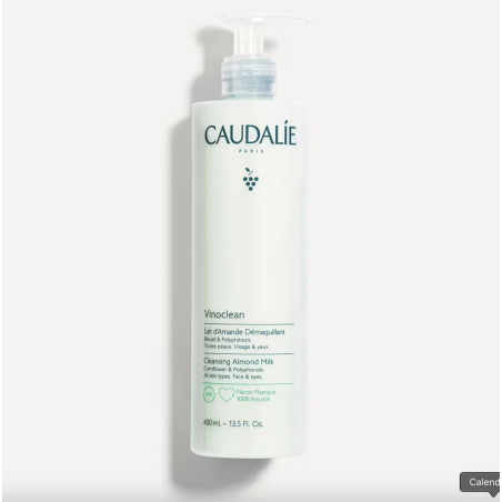 Caudalie Vinoclean Leite de Amêndoas Desmaquilhante 400ml – Limpeza Suave e Nutritiva para Todos os Tipos de Pele