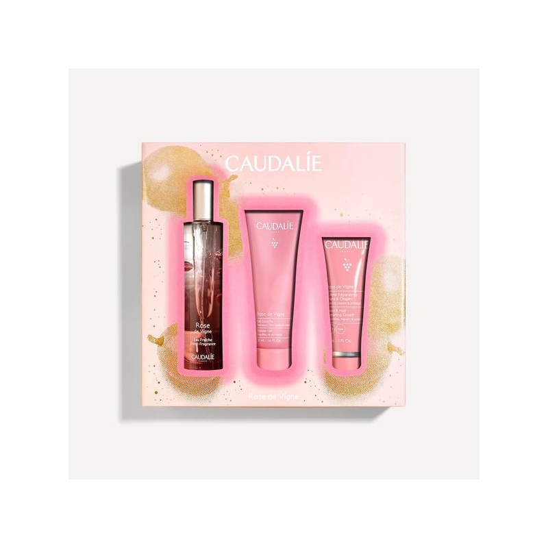 Caudalie Coffret Rose de Vigne – Trio Perfumado (Eau Fraîche 50ml + Gel Duche + Cuidado Corporal / Mãos)