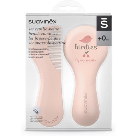 Suavinex Escova e Pente Rosa +0M – Conjunto de Cuidado do Cabelo do Bebé