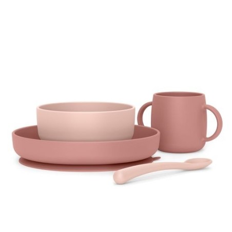 Suavinex Loiça Silicone Soft Flex Rosa +4M – Conjunto de Refeição Flexível e Antiderrapante