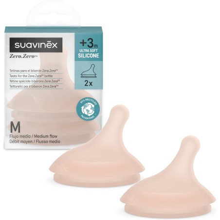 Suavinex Zero.Zero Tetina M Fluxo Médio Silicone Light x2 – Tetinas Anticólicas para Biberões Suavinex