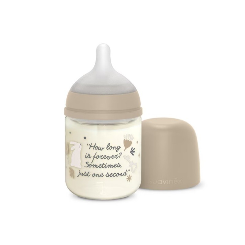 Suavinex Wonderland Biberão de Vidro 120ml +0 Meses – Tetina Silicone Redonda Fluxo Lento Anticólicas