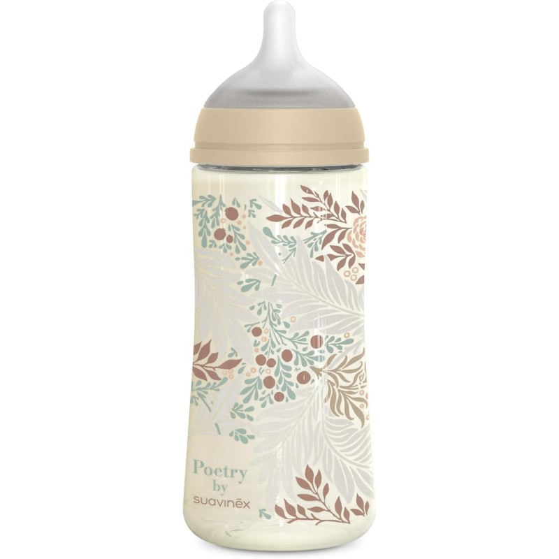 Suavinex Biberão 360ml Poetry – Tetina Silicone Redonda Fluxo Denso Anticólicas