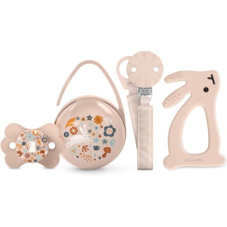 Suavinex Set Presente Wonderland Rosa – Chupeta 0-6m + Corrente de Chupeta + Mordedor + Porta-Chupetas