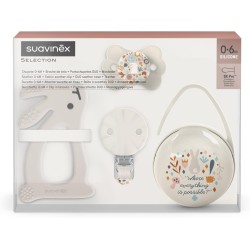 Suavinex Set Presente Wonderland Bege – Chupeta 0-6m + Corrente de Chupeta + Mordedor + Porta-Chupetas