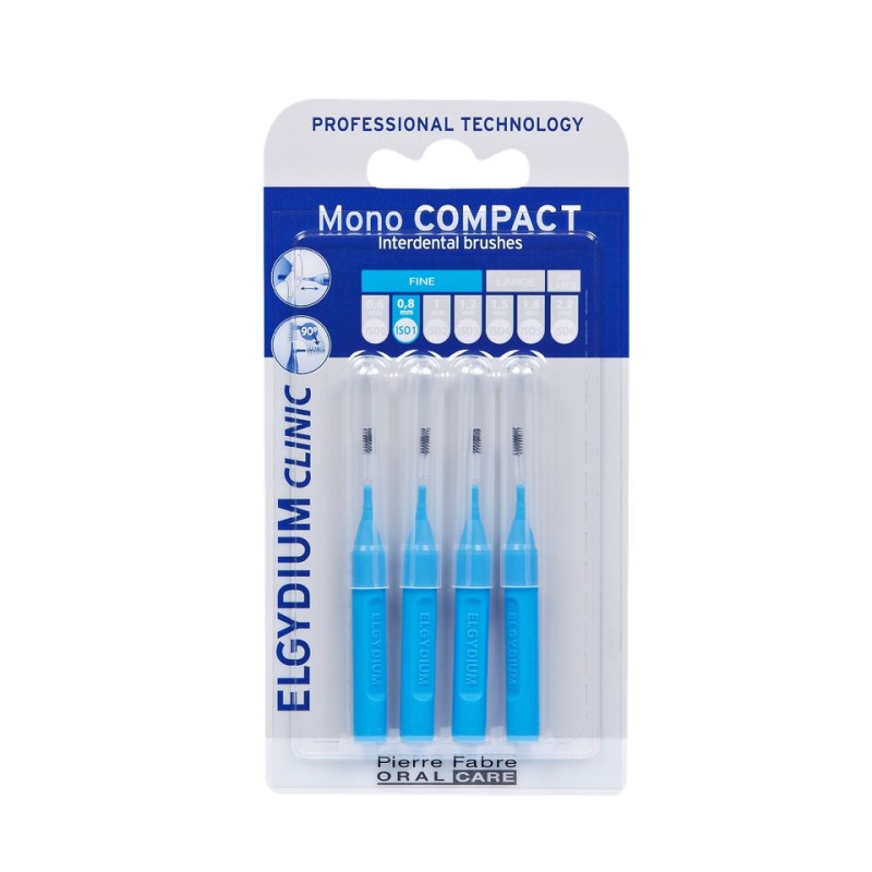 Elgydium Clinic Escovilhão Mono Compact Azul 0,8 mm – Pack 4 Unidades para Limpeza Interdental