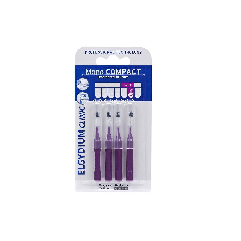 Elgydium Clinic Escovilhão Mono Compact Roxo 1,8 mm – Pack 4 Unidades para Limpeza Interdental