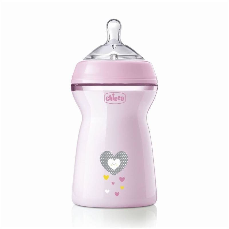 Chicco Biberão NaturalFeeling Girl +6M 330ml – Tetina Silicone Fluxo Rápido