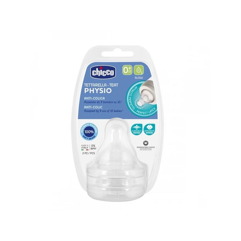 Chicco Tetina Physio Silicone 0M+ – Fluxo Lento | Pack 2 Unidades