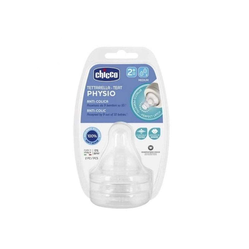 Chicco Physio Tetina Silicone Fluxo Médio 2M+ (X 2Unidades)